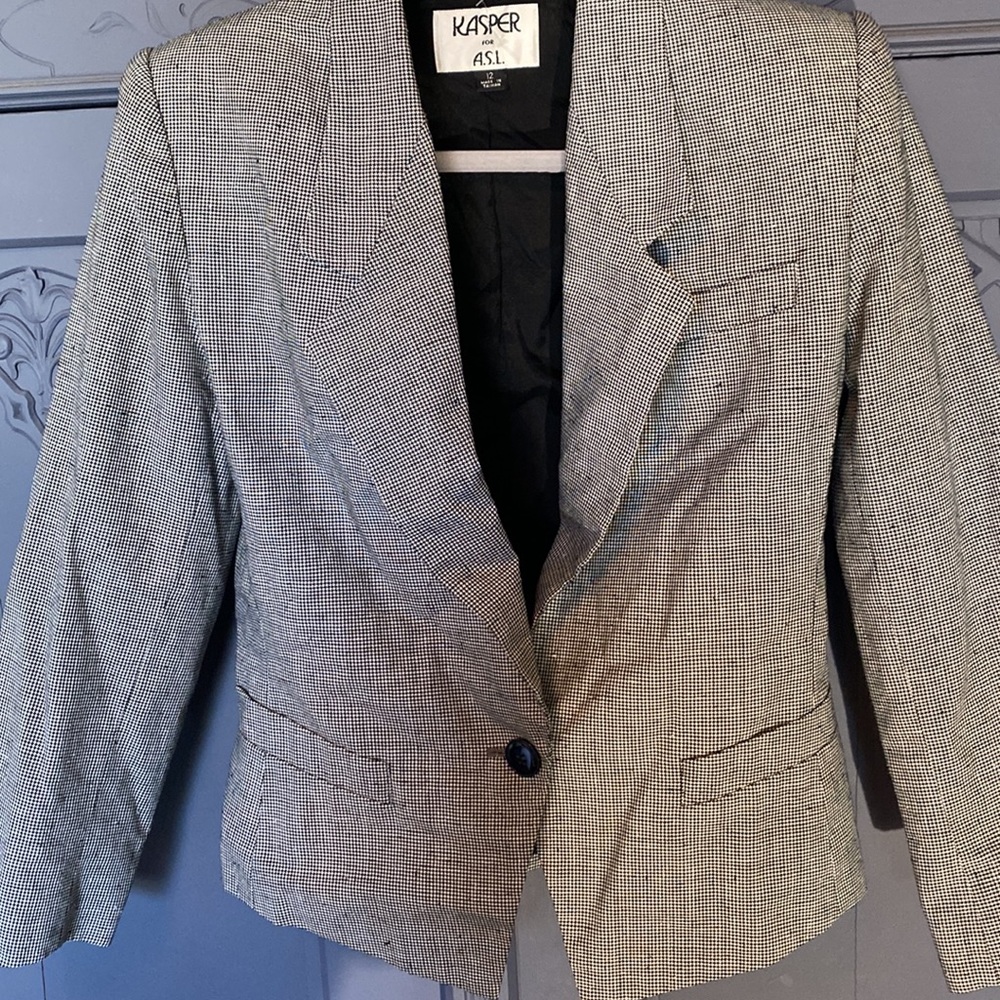 Kasper for A.S.L Patterned Jacket With Shoulder Pads - Picture 5 of 12
